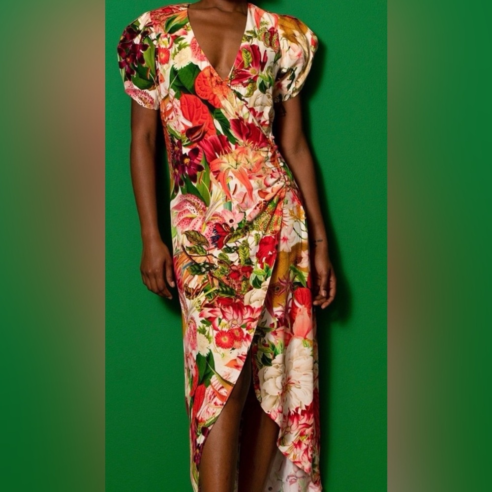 🦄 Carolina K Dana Wrap Dress Floral Maxi Silk Boho Side Button M